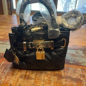 Mini Black Quilted tote with Gold Accents